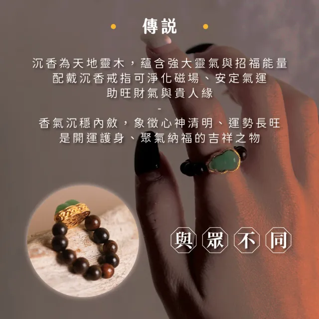 【CaiJinDian 綵金殿】翡翠葫蘆沉香木戒 ( 安定心神 淨化能量 開運 過爐加持)