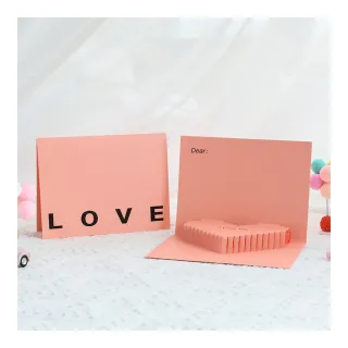 Paper Play 萬用卡片-3D立體粉色愛心造型卡片 情人節卡 結婚周年卡 告白卡 母親節卡片(3D卡片)