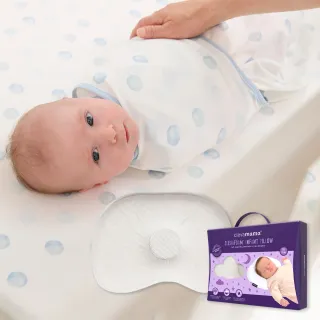 【ClevaMama】超值組優惠 護頭型新生兒枕0-6個月+純棉子宮包巾(寶寶枕頭 嬰兒枕頭 懶人包巾 新生兒包巾)