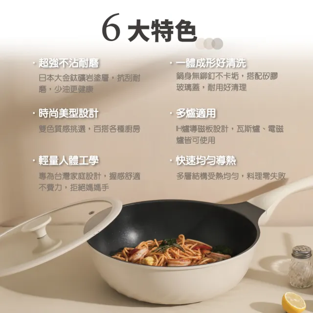 【MASIONS 美心】新墨岩鍋 3D立體礦岩鈦合金不沾鍋炒鍋(28CM 附鍋蓋+電磁爐適用)