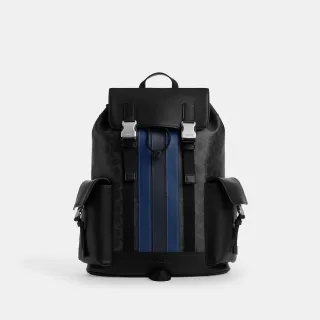 【COACH】蔻馳官方直營 CLARK經典SIGNATURE VARSITY條紋圖案後背包 雙肩包-SV/黑色 混合色(CDC63)