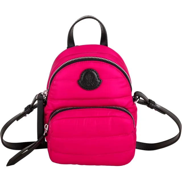 【MONCLER】Kilia 小型 品牌皮革標誌緞面感尼龍手提 斜背包 - 紅色(手提包 斜背包)