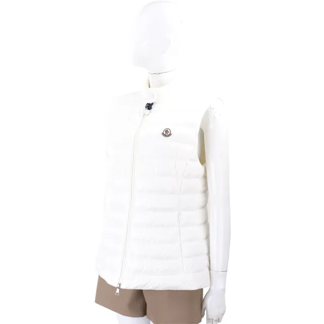 【MONCLER】Lgens 品牌徽章絎縫設計白色立領羽絨背心 - 女款(羽絨背心 法國頂級羽絨)