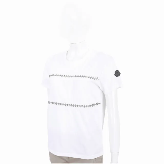 【MONCLER】皮革編織金屬鍊白色簍空設計款T恤(短袖 上衣)