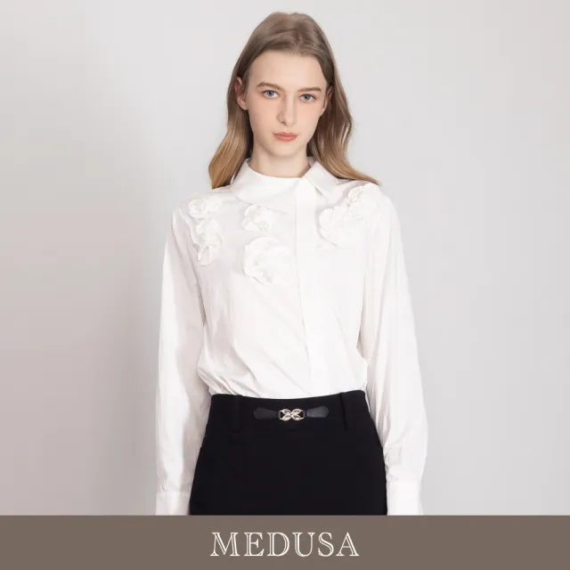【MEDUSA 曼度莎】現貨-立體花飾質感長袖白襯衫（M-XL）｜女襯衫 造型襯衫 上班穿搭（701-51901）