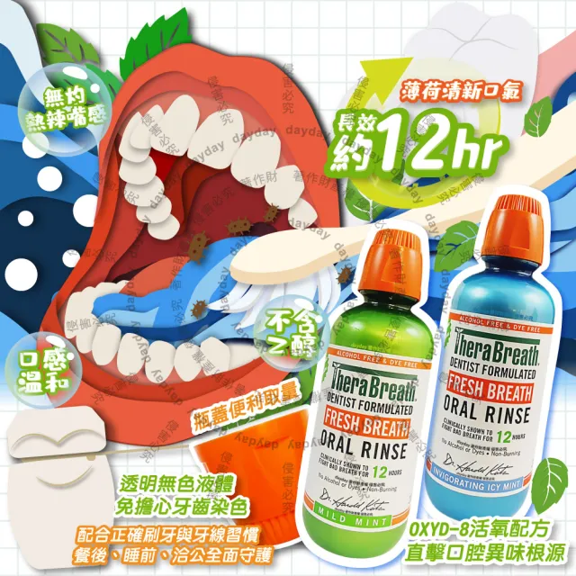 【TheraBreath 凱斯博士】美國-活氧配方持久清新防口腔異味漱口水473ml/大瓶(長效淨味潔口液溫和潔齒水薄荷