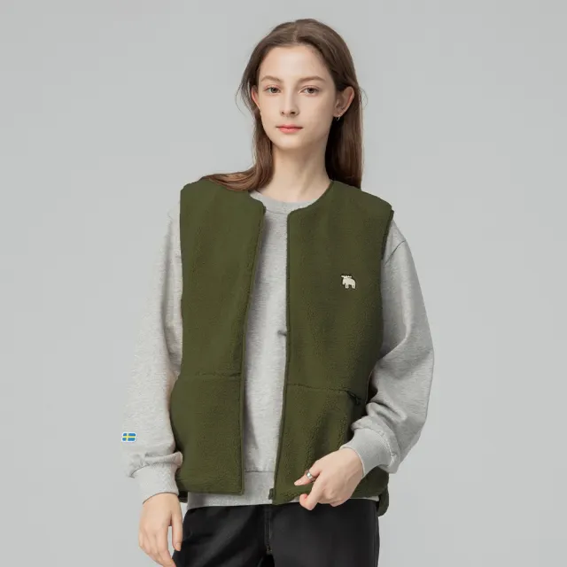 【moz】瑞典 駝鹿 羊羔毛拼接鋪棉保暖背心外套 女款(橄欖綠)