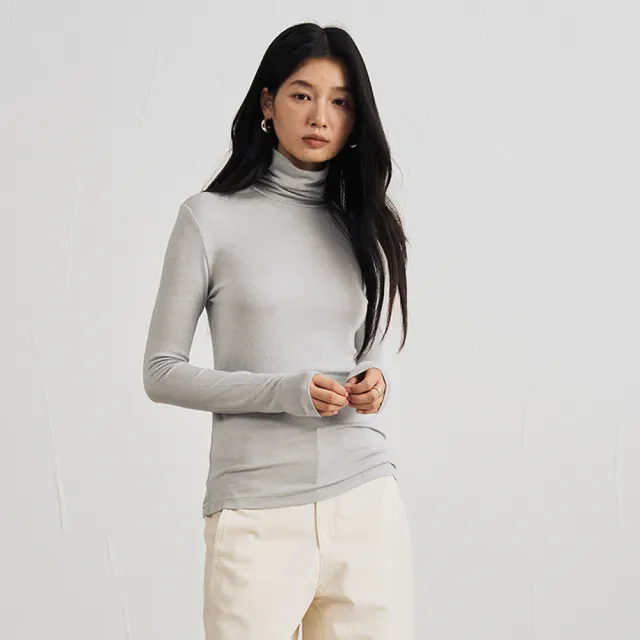 【BODYAIR】輕膚山羊絨莫代爾高皺領上衣(打底.長袖.內搭.T恤.保暖.CASUAL)