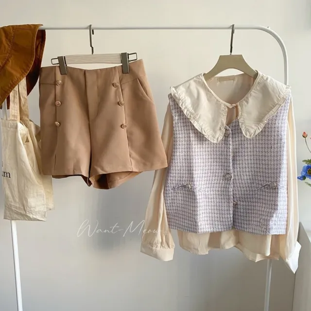 【Want-Meow】80公斤可穿/韓系氣質精緻小香風背心附小包(大碼/中大碼/大尺碼/背心)