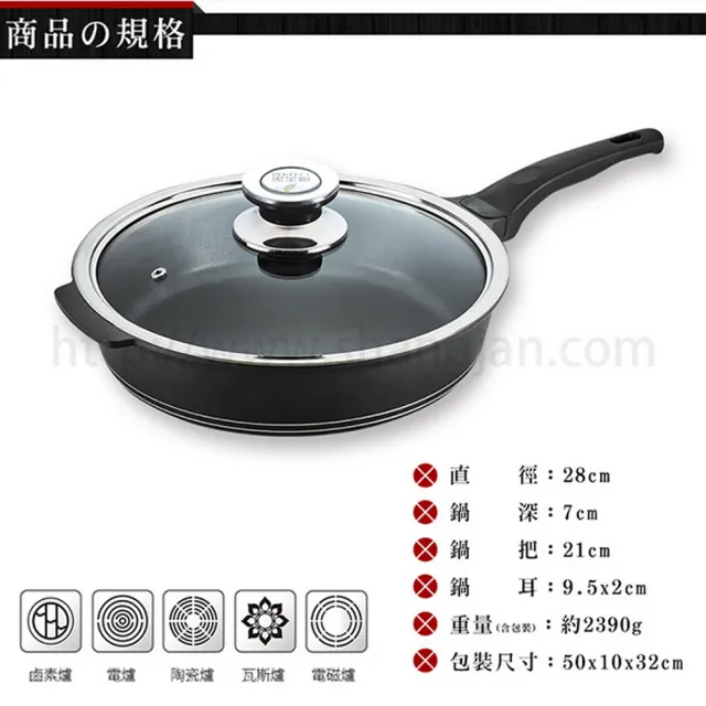 【PERFECT 理想】日式黑金鋼深型平底鍋-28cm單把附蓋(台灣製造)