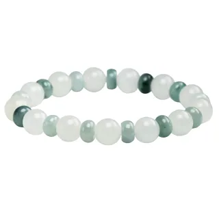 【漢石齋】天然和田白玉圓珠加翡翠飄花種板珠手串(9.8*9.8mm*13pcs)