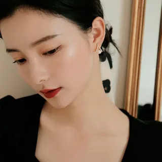 【Emi 艾迷】韓系浪漫回憶倒V珍珠鋯石 耳環 耳夾 無耳洞 夾式耳環 無痛耳夾(耳針款/蚊香盤耳夾)