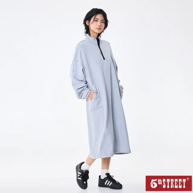 【5th STREET】雙11 女裝 洋裝 長版洋裝 半開襟上衣 灰色(560979)