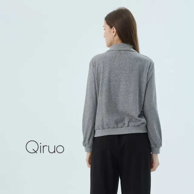 【Qiruo 奇若名品】厚刷絨 小拉鍊立領 下擺束口長袖灰色上衣 2510A