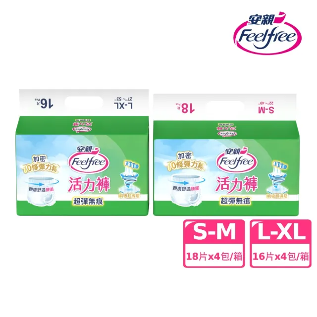 moPro會員專屬【安親】★momo獨家★超彈無痕活力褲 S-XL號 成人紙尿褲(S-M18片x4包/L-XL16片x4包 箱購)