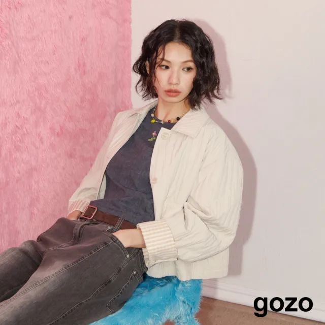 【gozo】A｜啞光立體紋理格紋反褶袖外套(兩色)