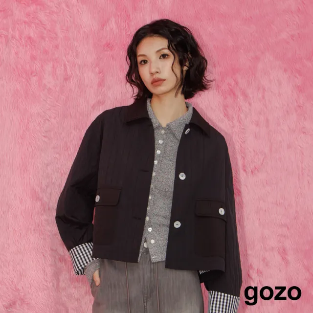 【gozo】A|啞光立體紋理格紋反褶袖外套(兩色)
