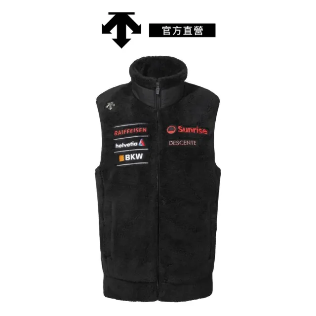 【DESCENTE】迪桑特 女士 SWISS SKI 羊羔絨立領保暖背心(黑色)