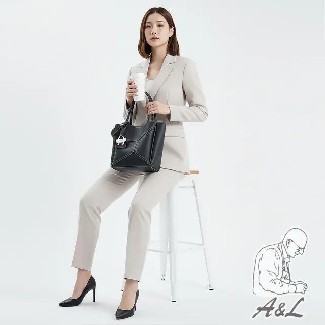 【A&L 老工匠】雙11 牛皮真皮經典時尚幾何Valerie肩背包/手提包(真皮包包 經典黑)