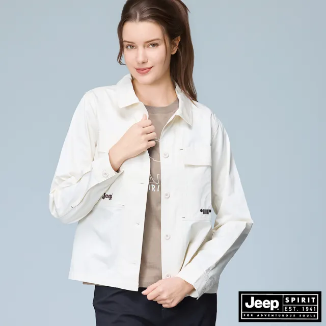 【JEEP】女裝 雙口袋襯衫型外套(白色)