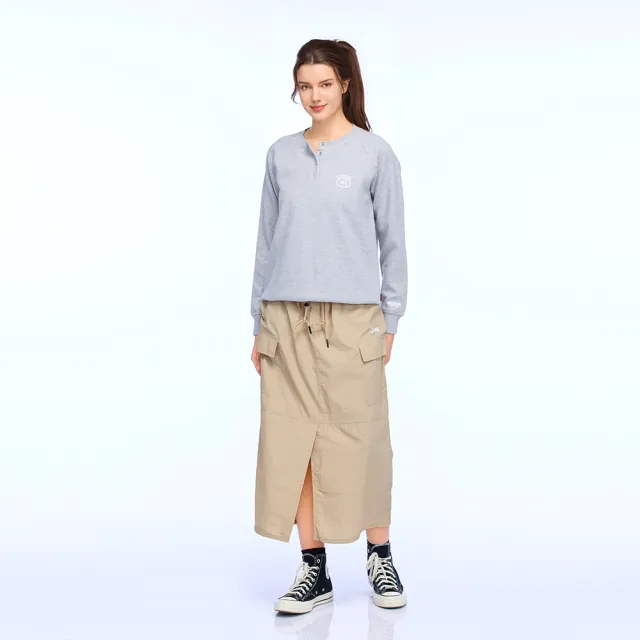 【JEEP】女裝 徽章造型半開襟長袖大學T(灰色)