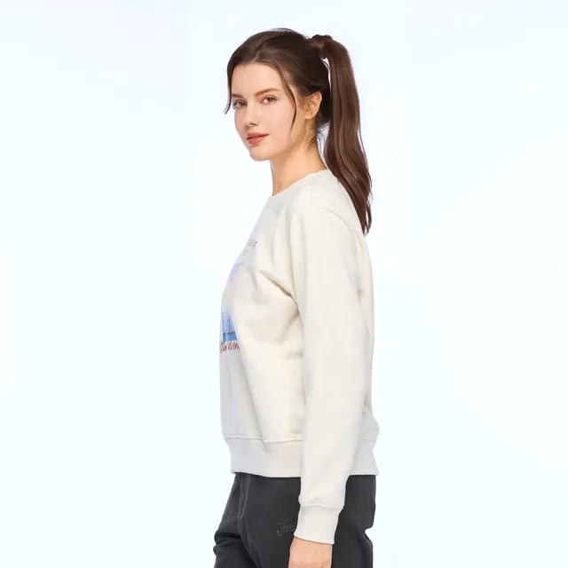 【JEEP】女裝 北極熊相片印花刷毛長袖大學T(白色)
