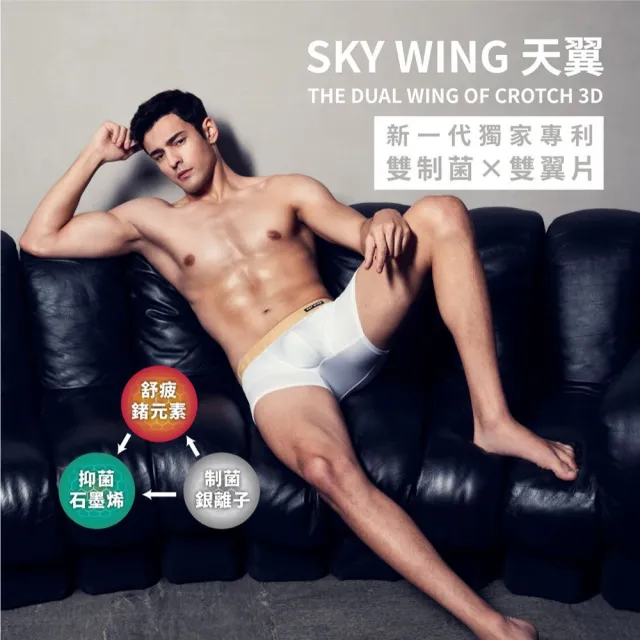 【3GUN】官方直營 二入組 SKY WING 天翼 雙制菌永效吸排平口褲(男內褲 多款任選)