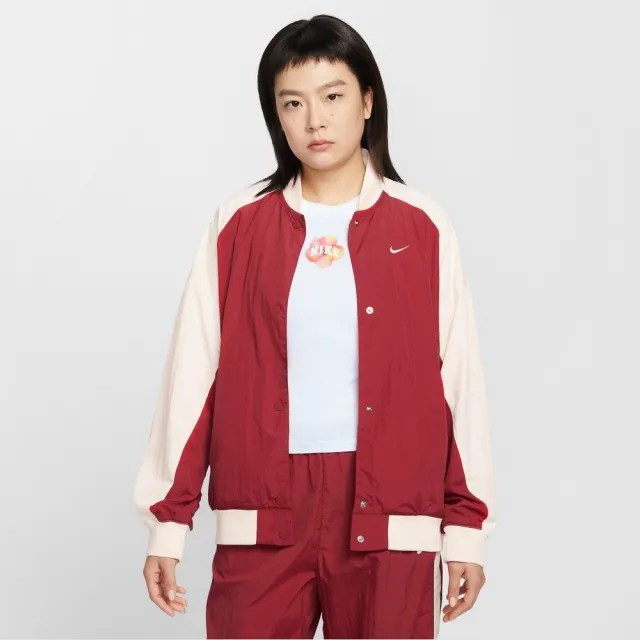 【NIKE 耐吉】休閒外套 女 AS W NSW HBR VARSITY JKT 運動 休閒 紅色 (IF0333613)
