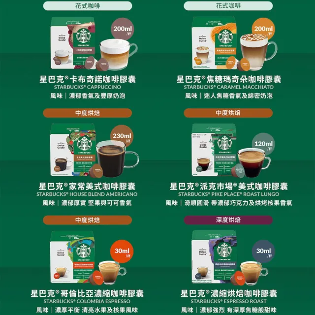 【NESCAFE Dolce Gusto】STARBUCKS 星巴克 抹茶拿鐵膠囊12顆x3盒(適用雀巢多趣酷思咖啡膠囊機)