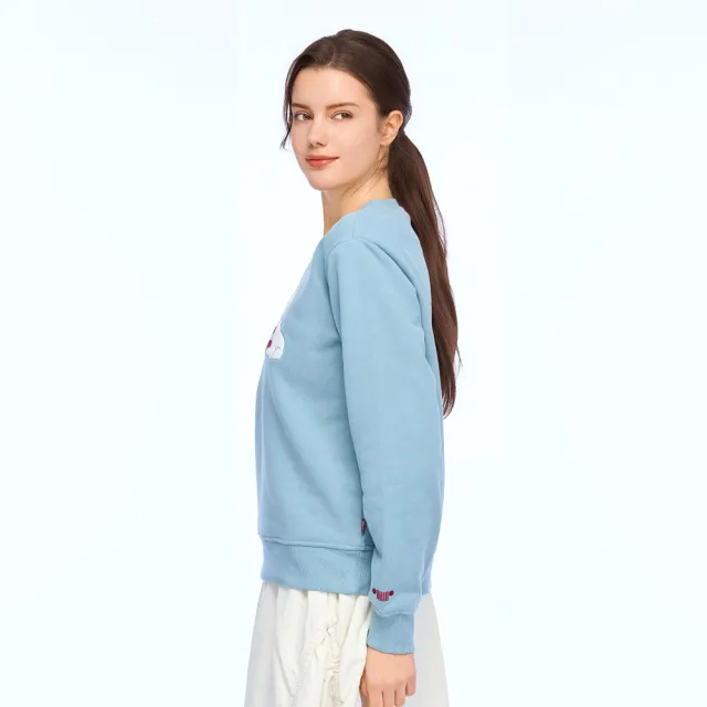 【JEEP】JEEP 女裝 北極熊毛巾繡長袖刷毛大學T(藍色)