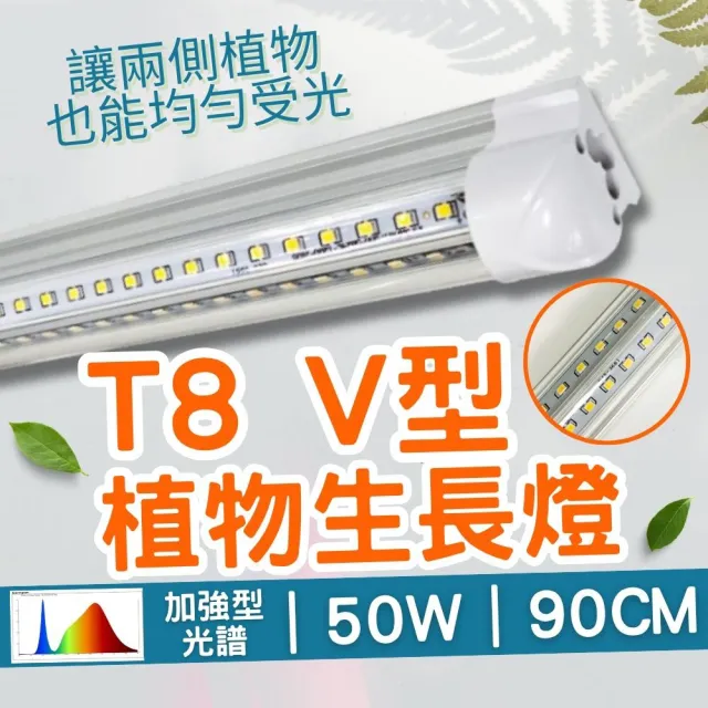 【JIUNPEY 君沛】2入組 T8一體式V型植物燈管 3呎50W 加強型光譜(植物生長燈)