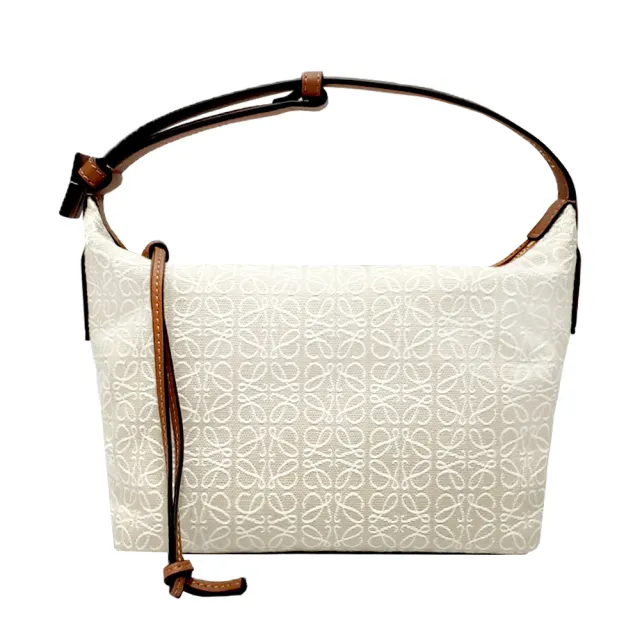 【LOEWE 羅威】A906K75X21 Cubi Anagram緹花布面拚接小牛皮手提包(亞麻色-福利品)
