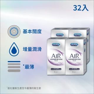 【Durex 杜蕾斯】AIR輕薄幻隱潤滑裝衛生套4盒(共32入 保險套/衛生套/避孕套/安全套/避孕/保險套推薦)