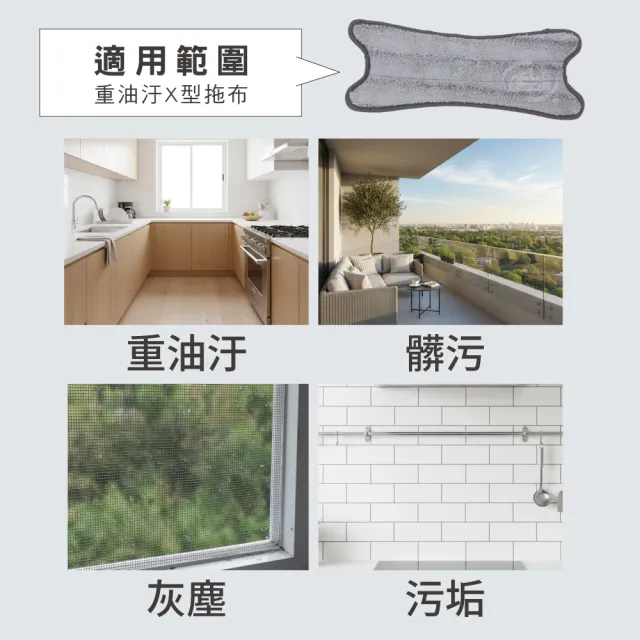 【百鈴】易秒擰免沾手X型加大平板拖把-重油汙X型拖布-12片(需搭配易秒擰免沾手X型加大平板拖把)