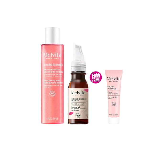 【Melvita 蜜葳特】玫瑰彈力精萃口碑組(彈力精萃露150ml+玫瑰果油50ml)