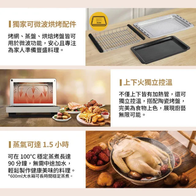 【Whirlpool 惠而浦】Coloris系列 26公升8合一全能變頻氣炸蒸烤微波爐-雲霧白(MWP269TMT)