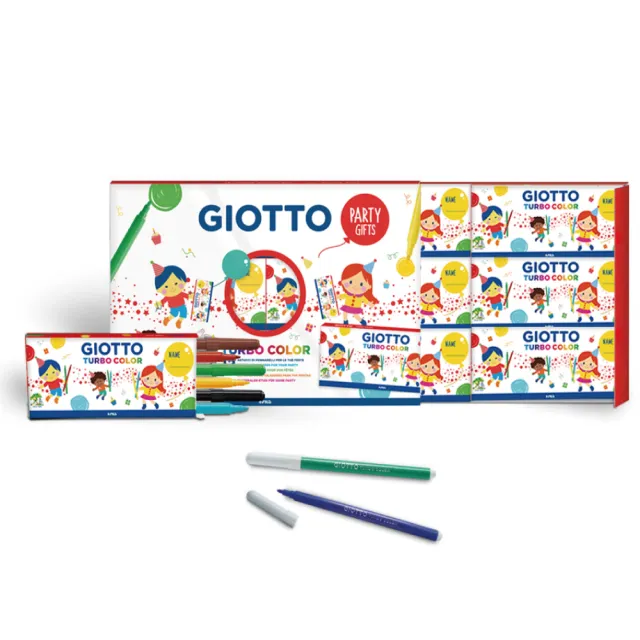 【GIOTTO】派對禮物分享盒12入(內附 可洗式彩色筆 派對邀請卡 繪畫 畫畫 禮盒組 彩色筆 獎品)