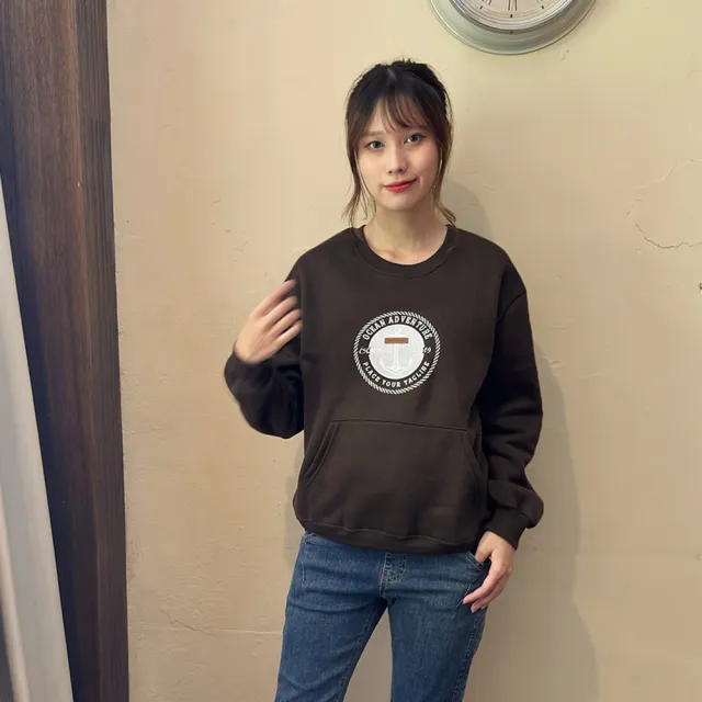 【Hana Mokuba】花木馬日系女裝圓領印花長袖大口袋收口上衣