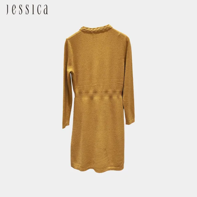 【JESSICA】出清品 氣質修身V領長袖針織洋裝J30536（黃）