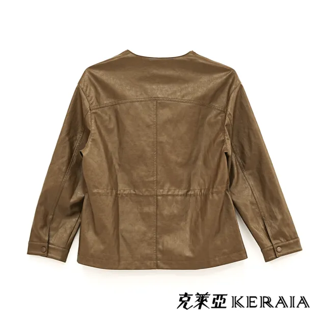【KERAIA 克萊亞】魅力價-琥珀光影可縮腰仿皮外套