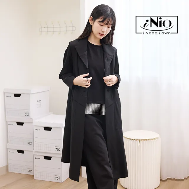 【iNio 衣著美學】翻領層次拼接顯瘦背心大衣 優雅時尚 顯瘦剪裁 大衣風情 背心大衣 CEW4839