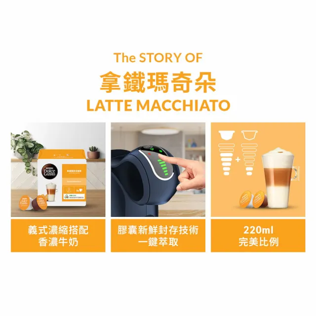 【NESCAFE Dolce Gusto】拿鐵瑪奇朵咖啡膠囊16顆X3盒(適用雀巢多趣酷思咖啡機)