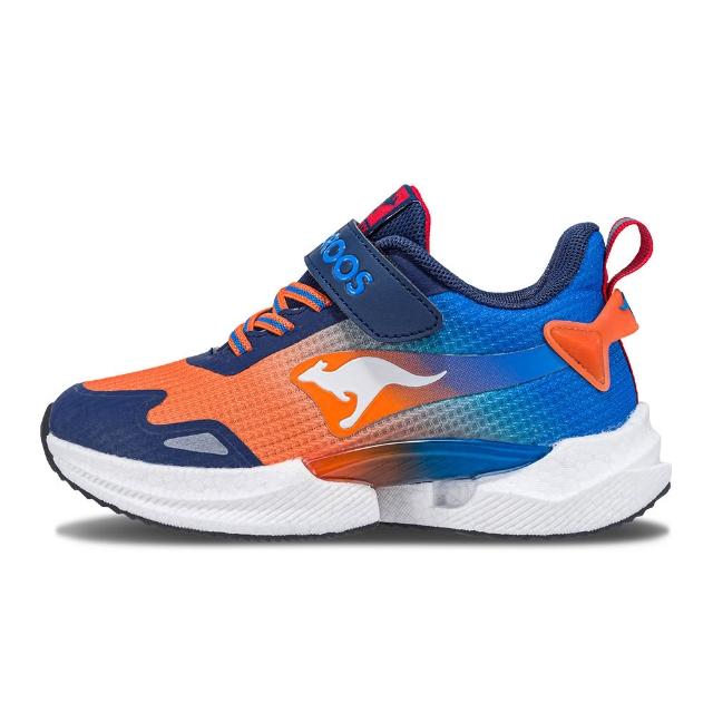 【KangaROOS】超輕量慢跑鞋 童鞋 中大童 運動鞋 防潑水 魔鬼氈 TRITIUM 橘/藍 KK41502
