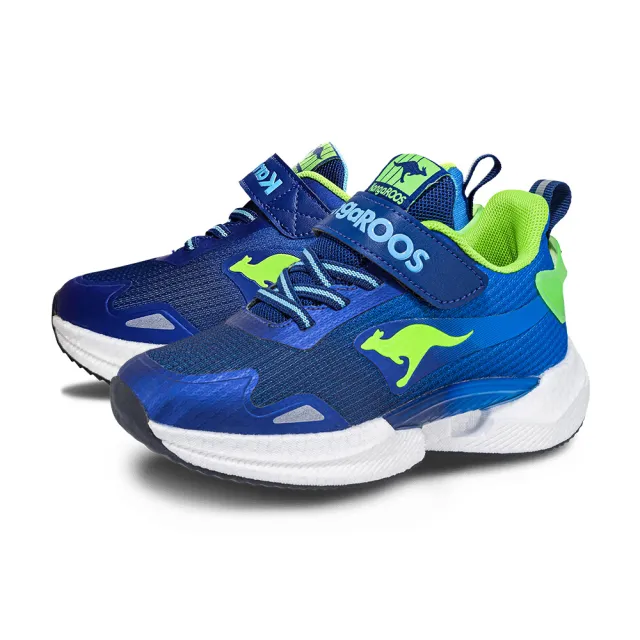 【KangaROOS】超輕量慢跑鞋 童鞋 中大童 運動鞋 防潑水 魔鬼氈 TRITIUM 藍 KK41506