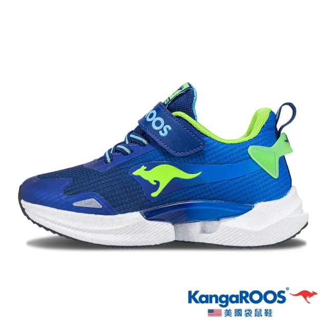 【KangaROOS】超輕量慢跑鞋 童鞋 中大童 運動鞋 防潑水 魔鬼氈 TRITIUM 藍 KK41506