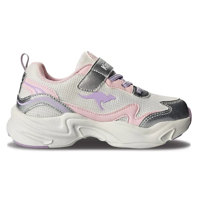【KangaROOS】休閒鞋 童鞋 中大童 運動鞋 老爹鞋 魔鬼氈 WAVY 白/粉 KK41813