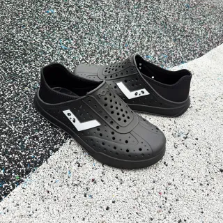 【PONY】ENJOY 輕量洞洞鞋 懶人後跟 男女 中性款 拖鞋 洞洞鞋 雨鞋 水鞋 全黑 熊貓眼圖案