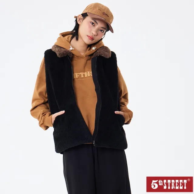 【5th STREET】雙11 女裝 背心外套 毛感背心 黑色(550045)