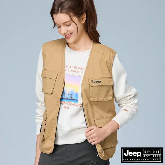 【JEEP】女裝潮流酷感百搭工裝背心(土黃色)