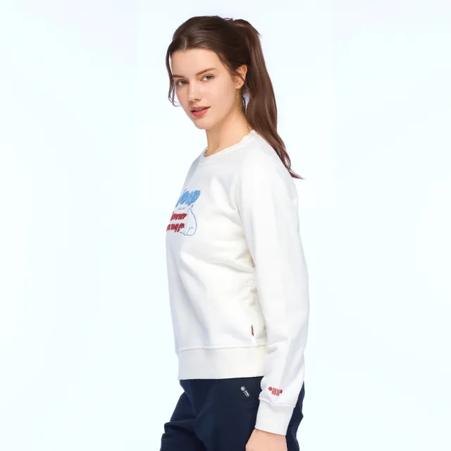【JEEP】女裝 北極熊毛巾繡長袖刷毛大學T(白色)